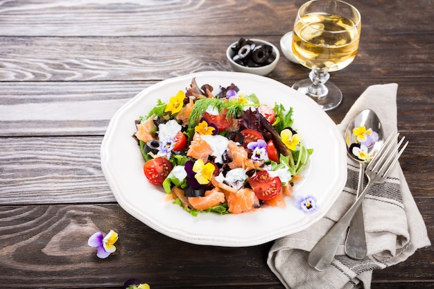 Fresh salad with smoked salmon