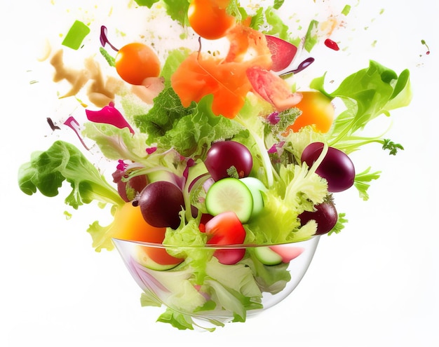 fresh salad with vegetables on white background