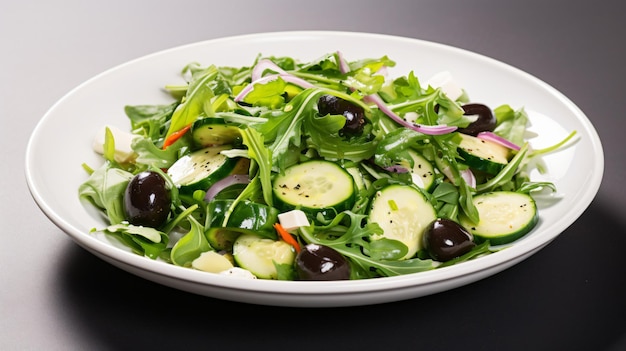 Fresh salad with vegetables zucchini arugula and olives