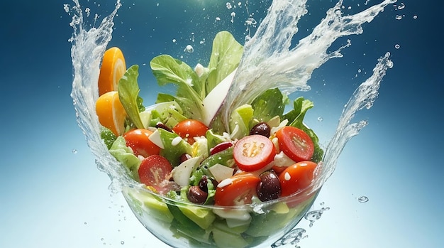 Fresh salade handhend falling in water