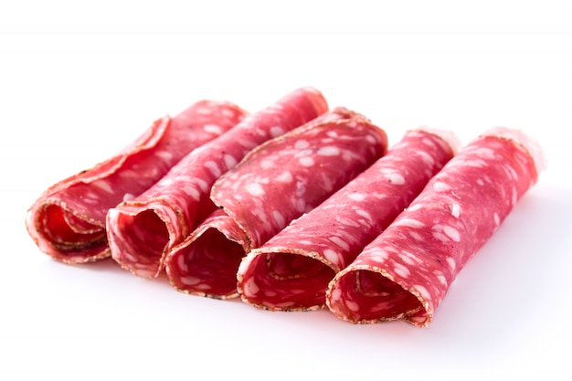 fresh salami sausage slices isolated