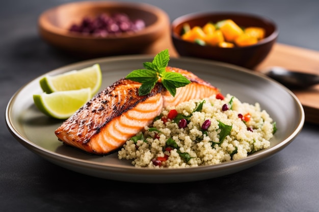 Fresh salmon fillet with a side of quinoa