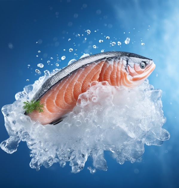 Fresh salmon on ice