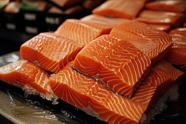 Fresh salmon is cooked in the restaurant