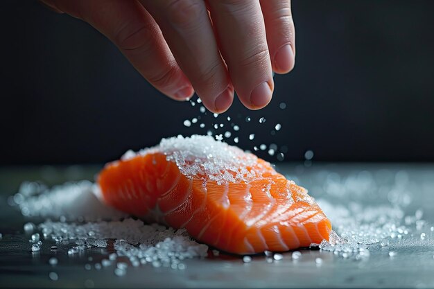 Fresh salmon is cooked in the restaurant