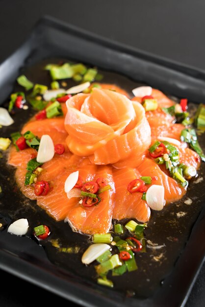 fresh salmon raw spicy salad