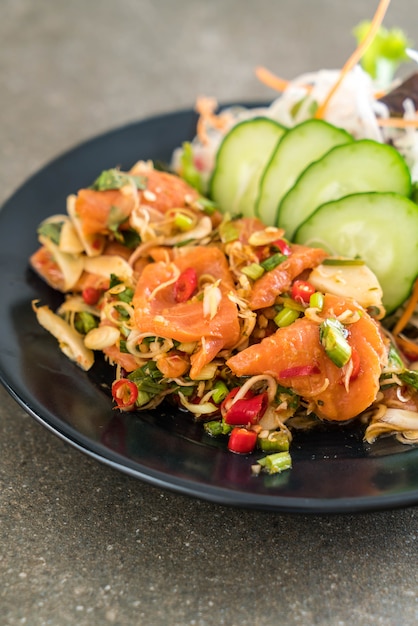 fresh salmon raw spicy salad