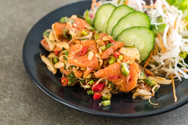 fresh salmon raw spicy salad