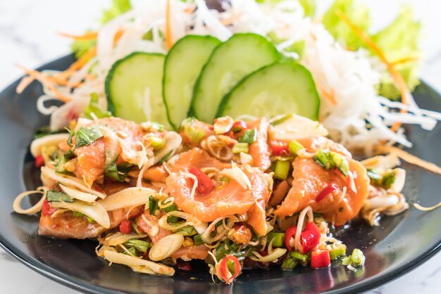 fresh salmon raw spicy salad