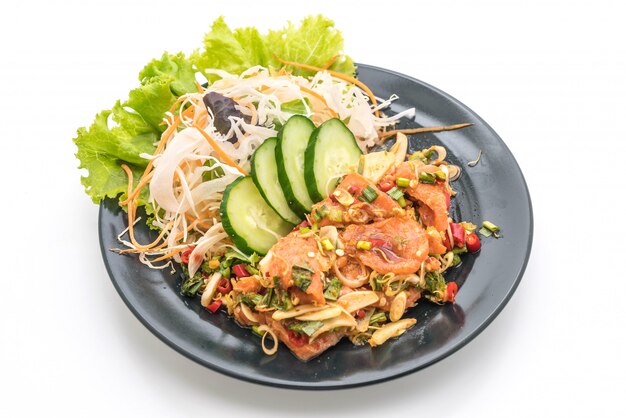 fresh salmon raw spicy salad