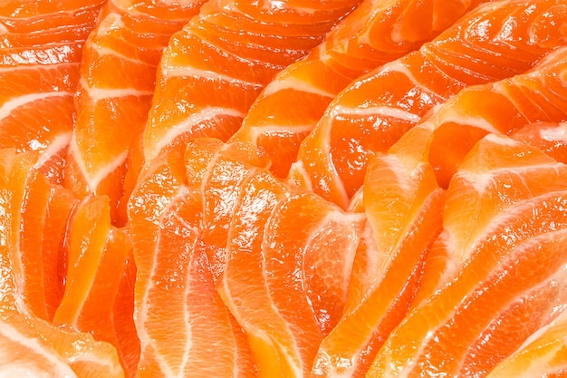 fresh salmon sashimi slide close up