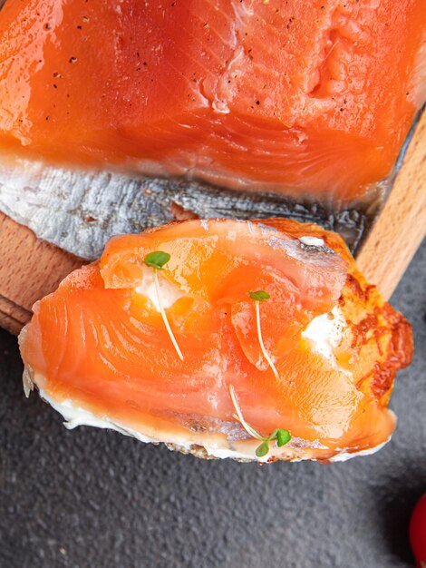 Fresh salmon slice slightly salted fish seafood dietary healthy meal food diet snack on the table