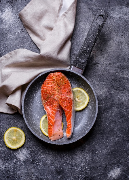 Fresh salmon steak with spices