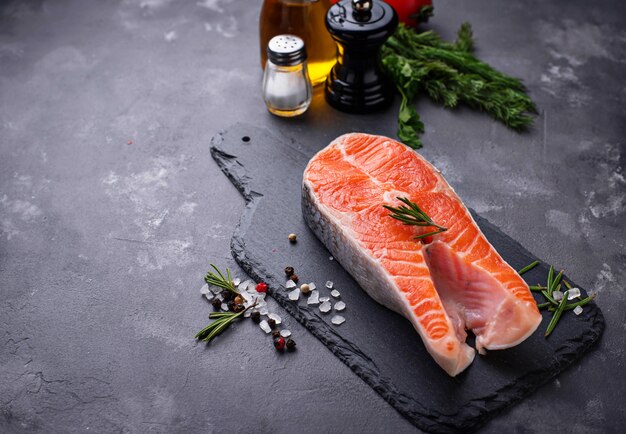 Fresh salmon steak with spices