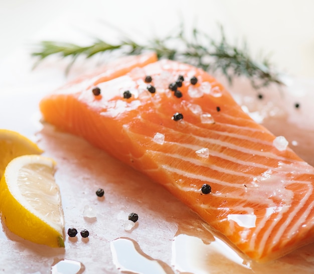 Fresh salmon with thyme food photography recipe idea