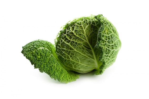 Fresh savoy cabbage isolated on white background 