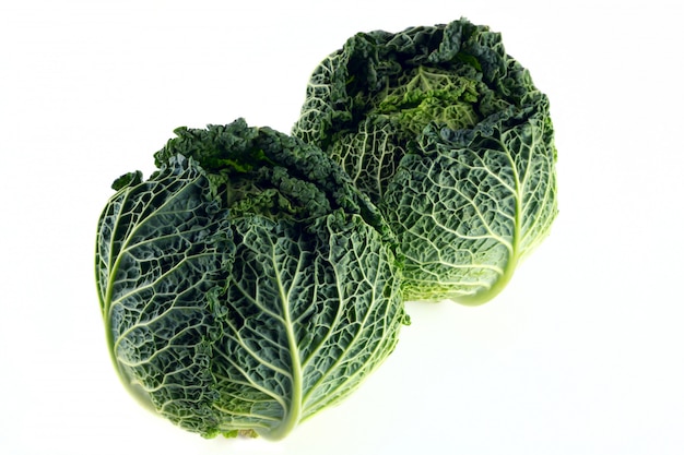 fresh savoy cabbage on a white background