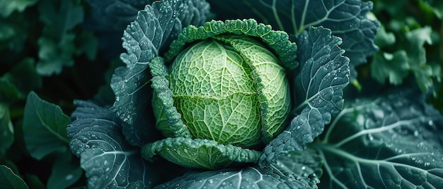 Fresh Savoy Cabbage with Morning Dew