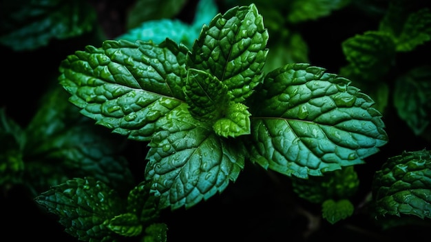 Fresh scent of a mint leaf closeup AI generated