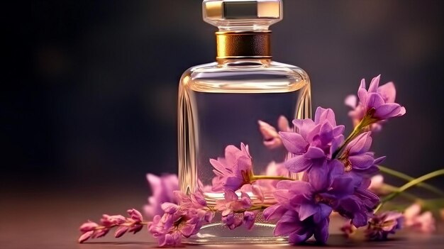 fresh scent of purple flower in glass bottle