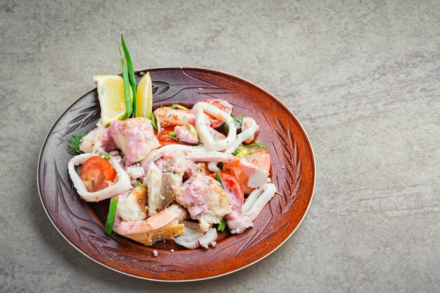 Fresh seafood salad with prawns