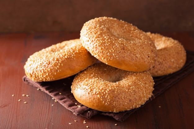 Fresh sesame bagel for breakfast