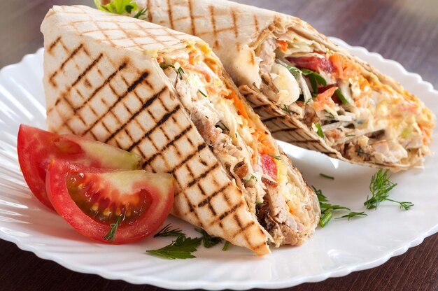 Fresh Shawarma grilled in a white dish