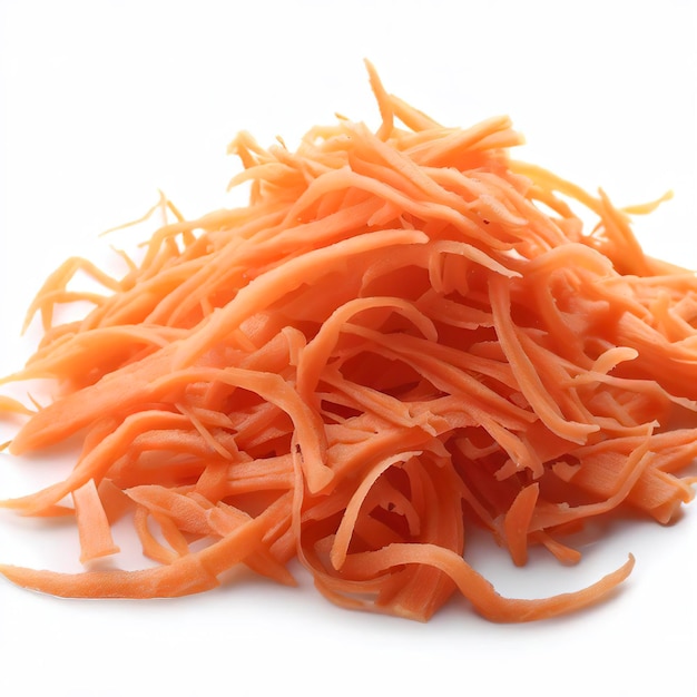 fresh shredded carrots isolated on white background