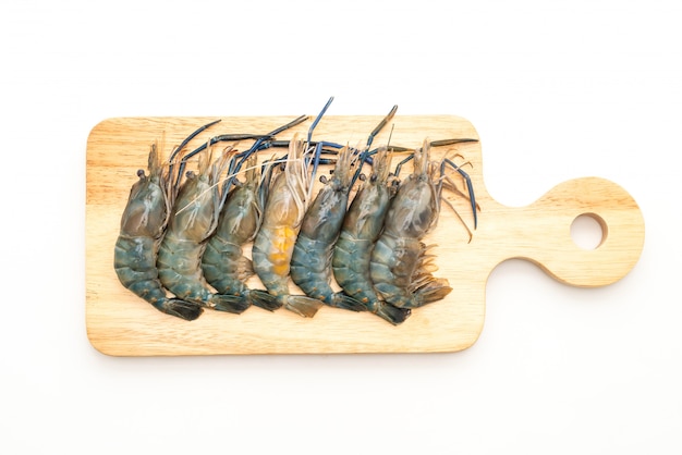 fresh shrimp on cutting board