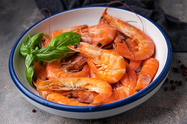 Fresh shrimp prawn seafood meal food snack on the table copy\
space food background