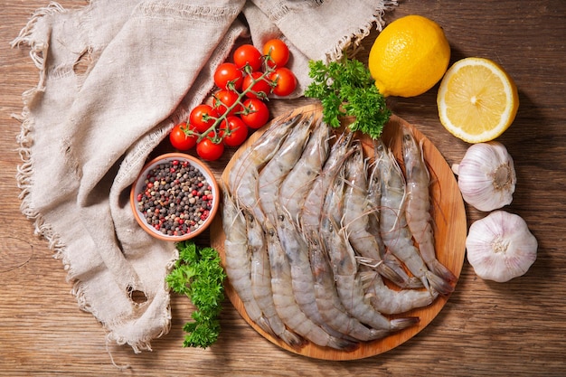 Fresh shrimps with ingredients for cooking