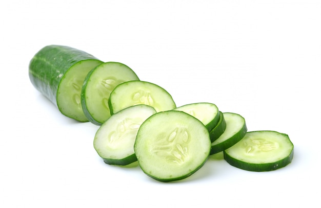 Fresh slice cucumber on white