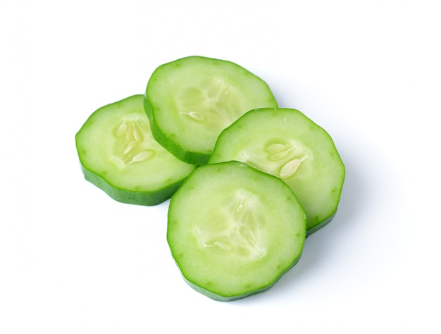 Fresh slice cucumber on white