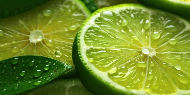 Fresh Slice Lime With Glistening Drop of Water Background Generative Ai