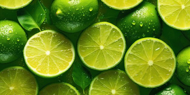 Fresh Slice Lime With Glistening Drop of Water Background Generative Ai