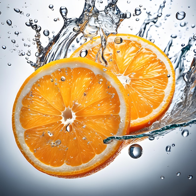 Fresh slice orange splash into water