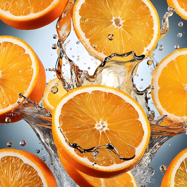 Fresh slice orange splash into water