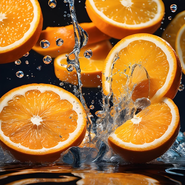 Fresh slice orange splash into water