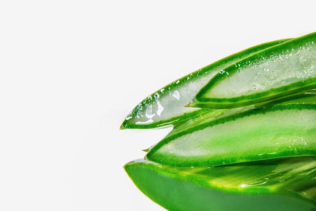 Fresh sliced aloe vera isolated on white background