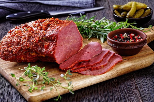 Fresh sliced beef pastrami roast beef meat