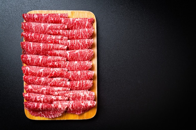 Fresh sliced beef with marbled texture