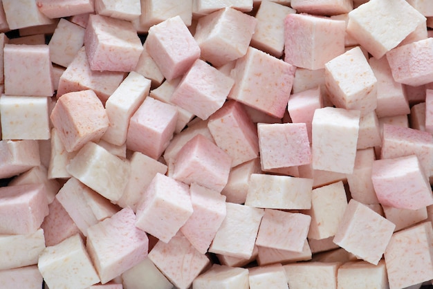 Fresh Sliced Cubes of Taro Root