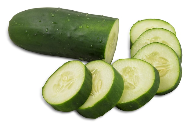 Fresh Sliced Cucumber Isolated on White Background with Clipping Path