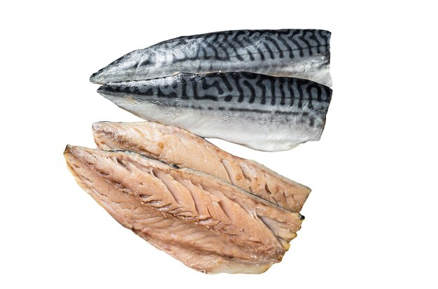 Fresh sliced mackerel fillet fish Isolated on white background