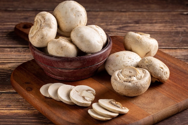 Fresh sliced mushrooms on the table