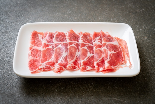 Fresh sliced raw pork belly