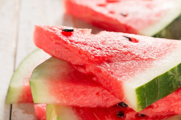 Fresh sliced watermelon  on wooden table