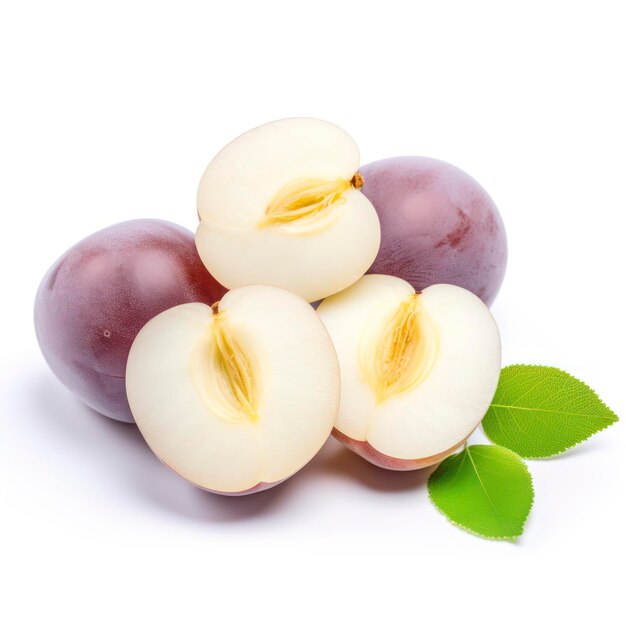 Fresh sliced white plums isolated on a white background