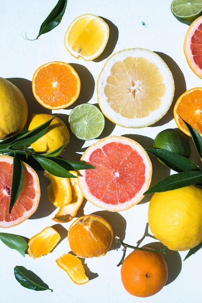 Fresh slices of different types of citrus Orange limelemon Grapefruit