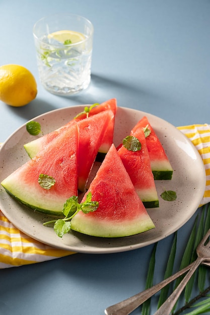 Fresh slices of watermelon in a plate Summer abstract food